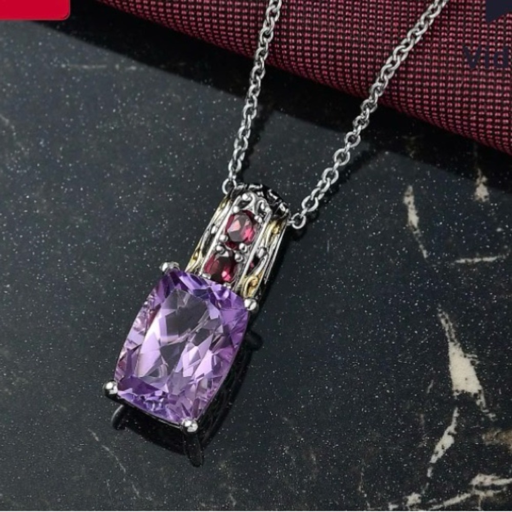EverTrue Rose De France Amethyst and Orissa Rhodolite Garnet 6.90 ctw Pendant